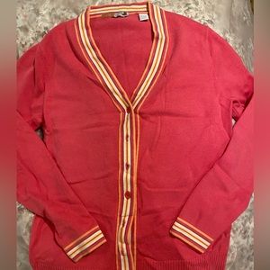 Izod Pink/Orange/Yellow Stripe Sweater Cardigan-Size M- Cotton Never Worn-Button
